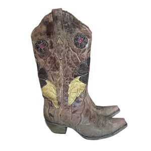 Corral‎ Women's Cognac Crater Daisy Inlay Cowgirl Boot Snip Toe - A2048 Size 7.5